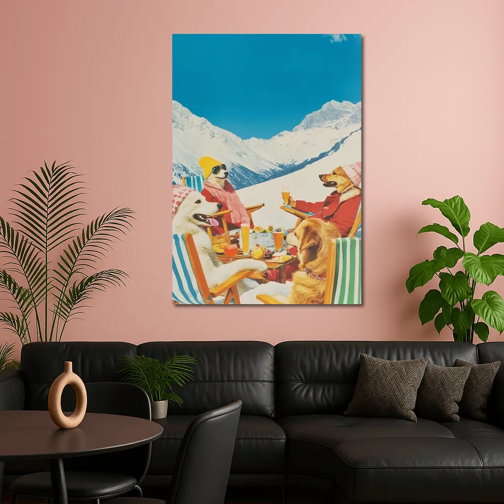 Dogs Relaxing Apres Ski Snowy Mountains – Wall Art