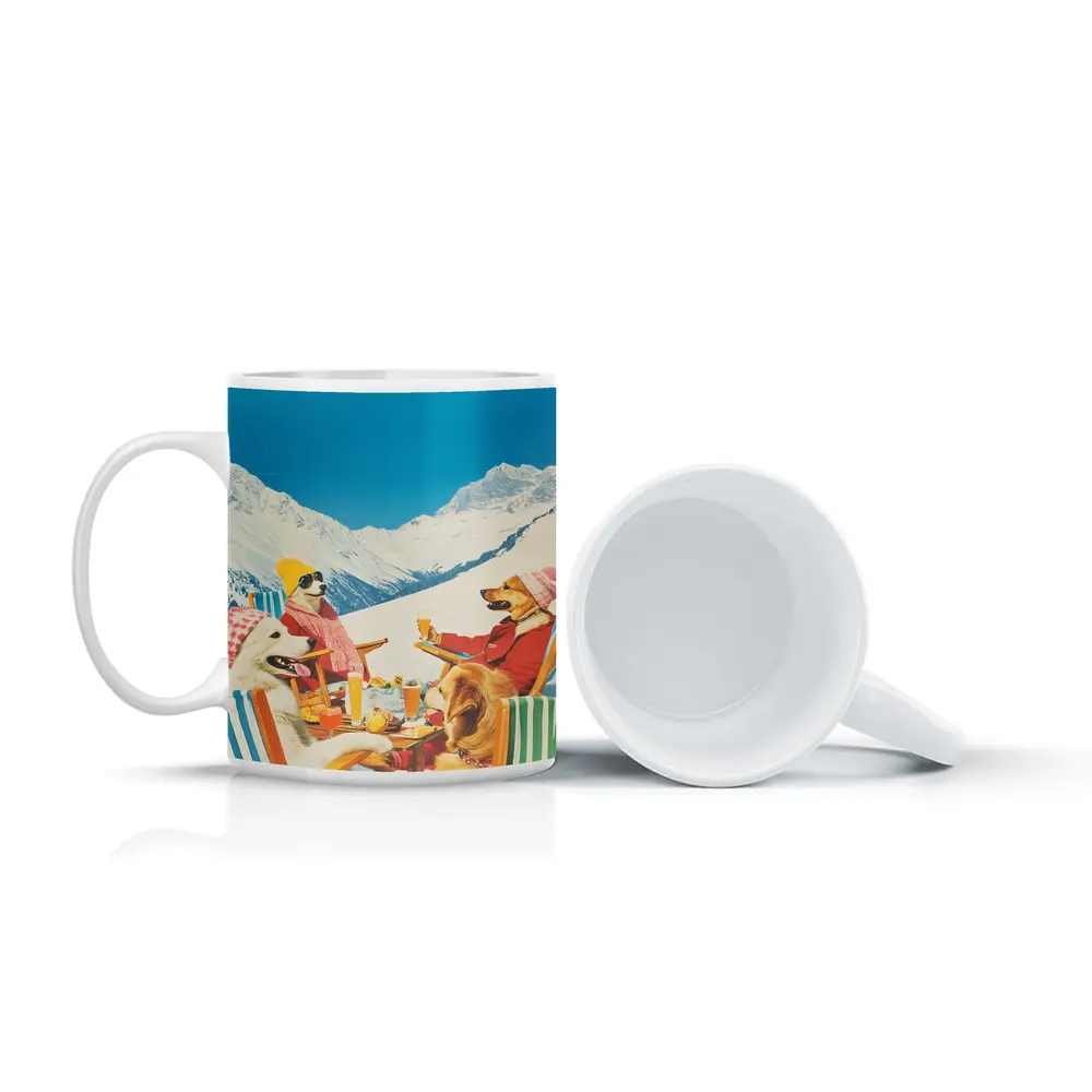 Dogs Relaxing Apres Ski Snowy Mountains – Mugs