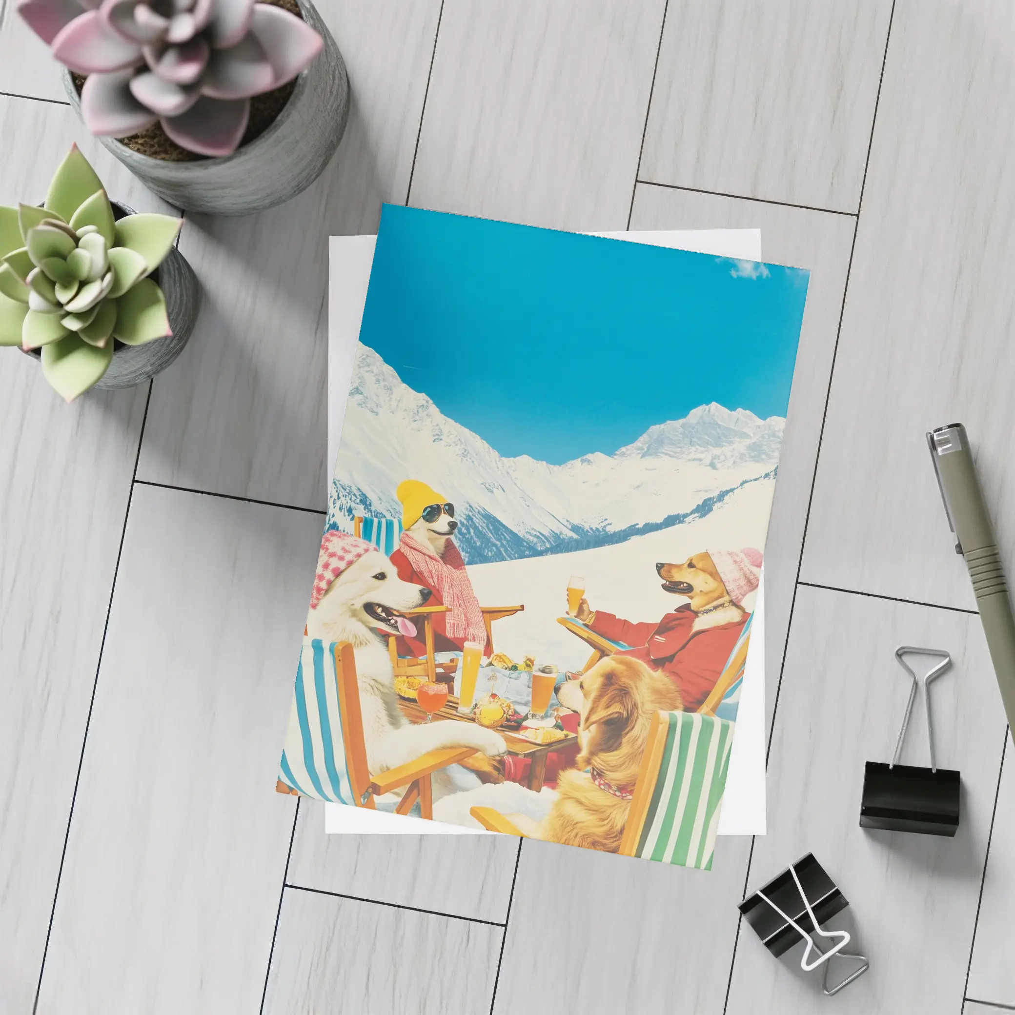 Dogs Relaxing Apres Ski Snowy Mountains – Postcards