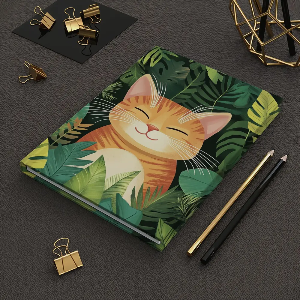 Happy Orange Tabby Cat Tropical Jungle Leaves – Notebooks