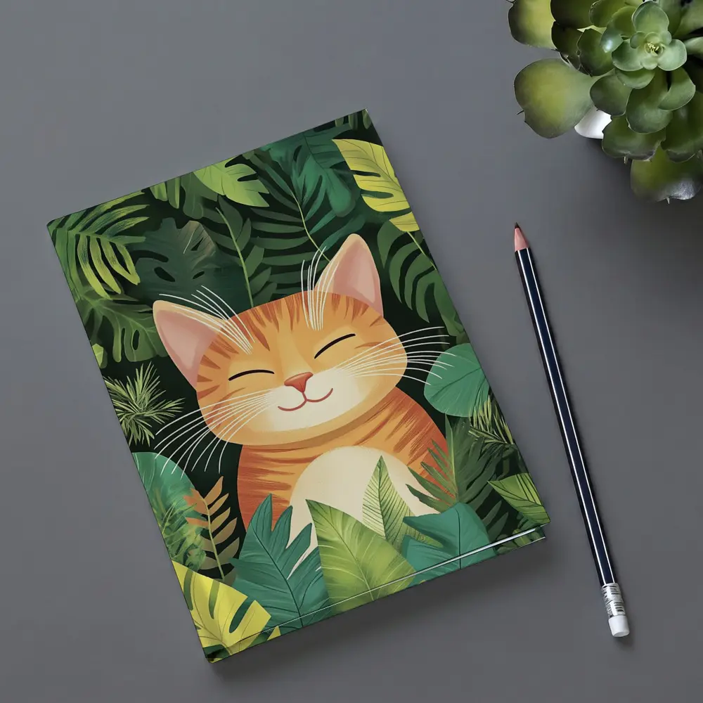 Happy Orange Tabby Cat Tropical Jungle Leaves – Notebooks