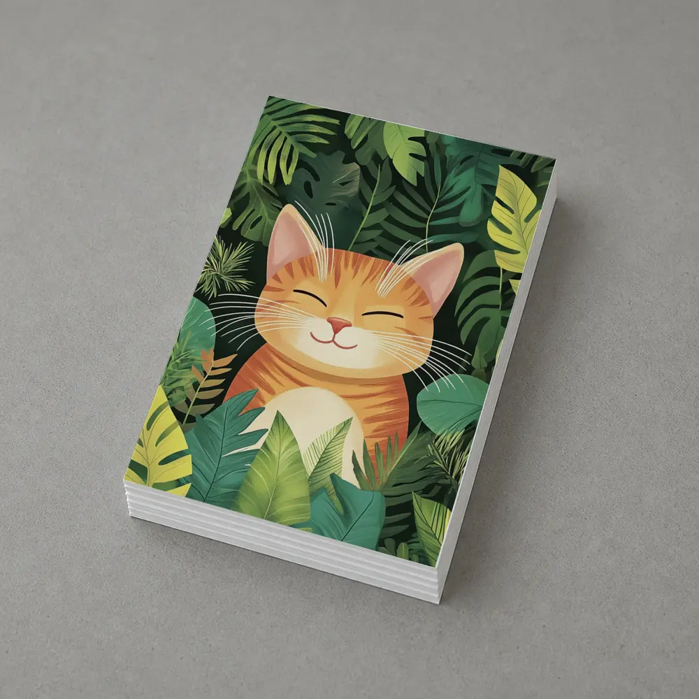 Happy Orange Tabby Cat Tropical Jungle Leaves – Postcards