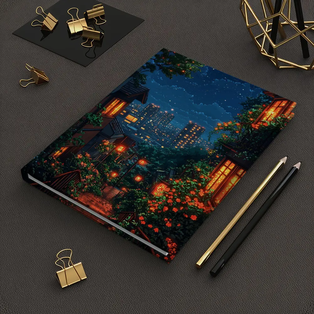 Anime Night City Stairway Glowing Flowers – Notebooks