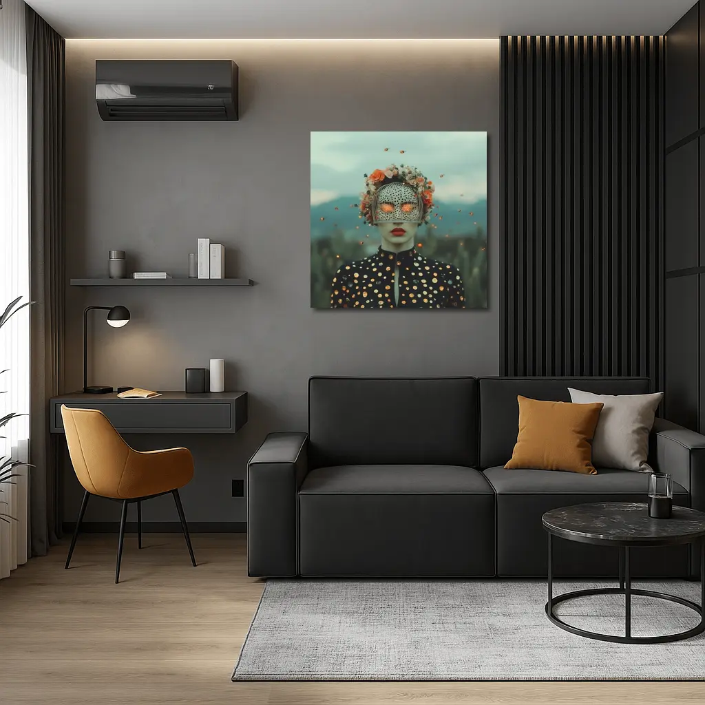 Surreal Woman Floral Mask Polka Dot Portrait – Wall Art