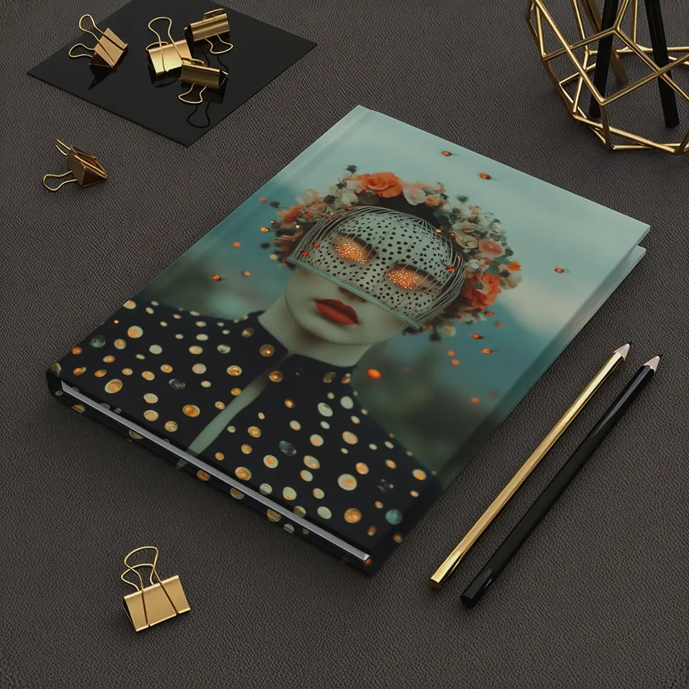 Surreal Woman Floral Mask Polka Dot Portrait – Notebooks