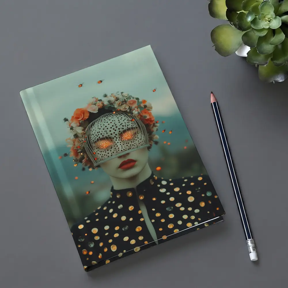 Surreal Woman Floral Mask Polka Dot Portrait – Notebooks
