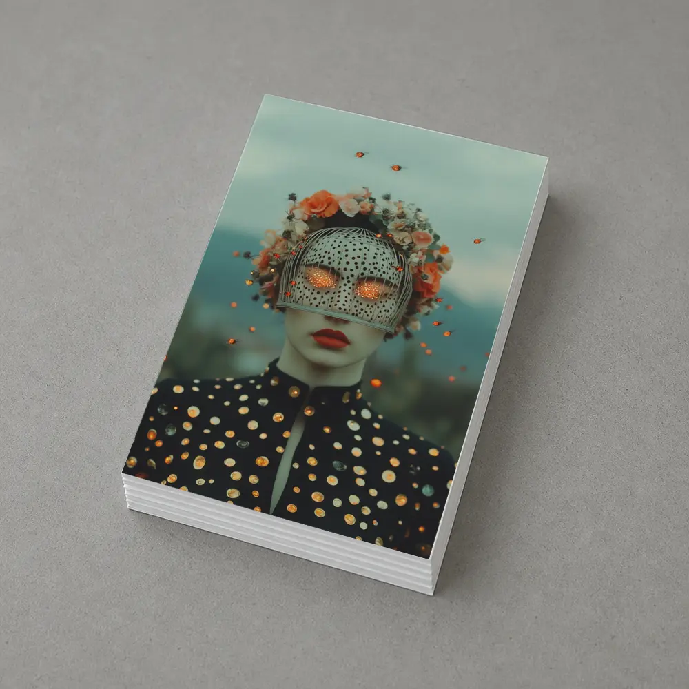 Surreal Woman Floral Mask Polka Dot Portrait – Postcards