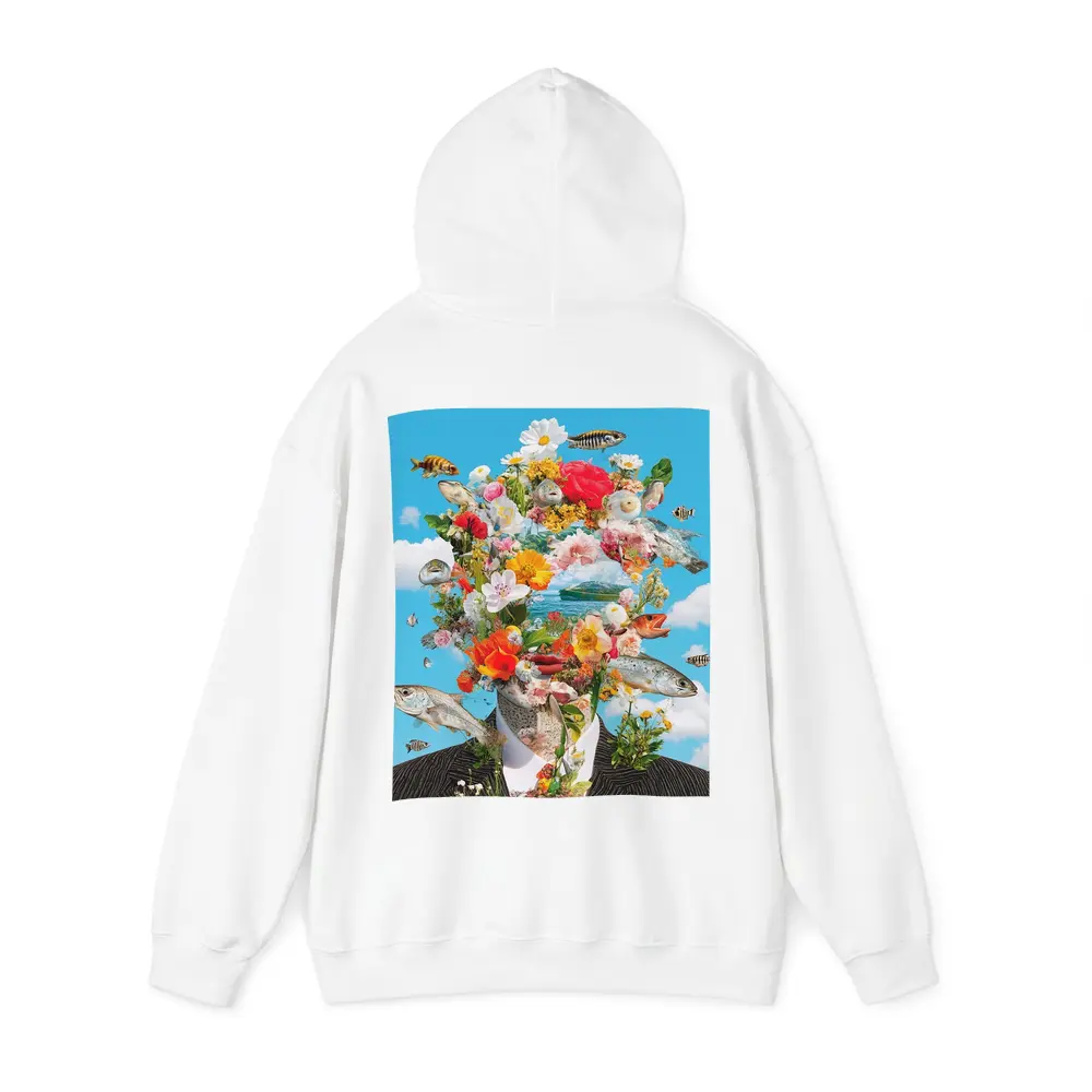 Surreal Floral Fish Head Collage Blue Sky – Hoodies