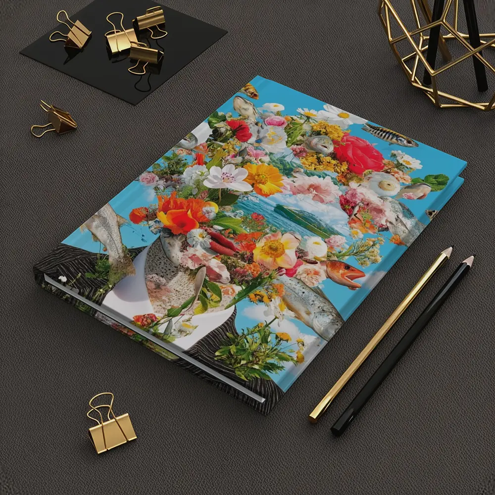 Surreal Floral Fish Head Collage Blue Sky – Notebooks