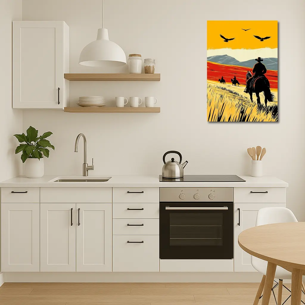 Cowboys Riding Horses Open Western Plains – Wall Art