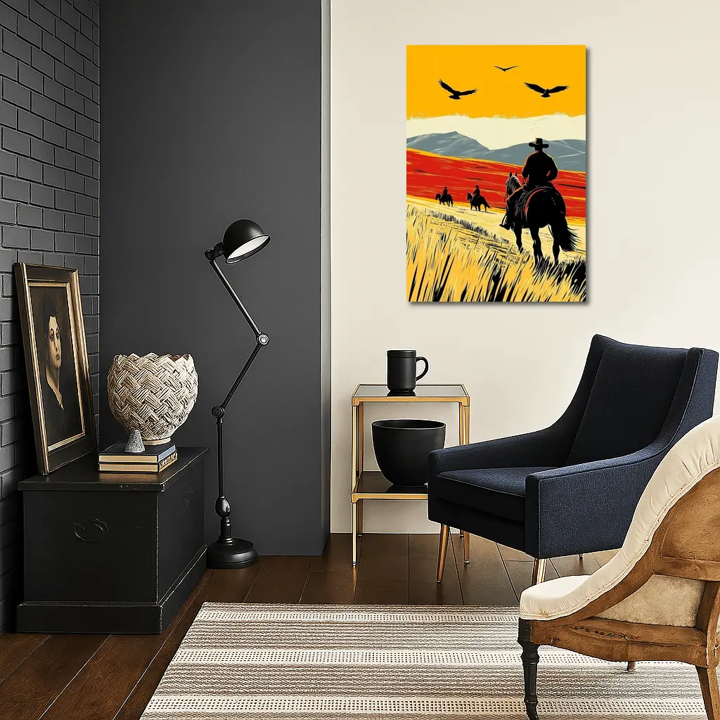 Cowboys Riding Horses Open Western Plains – Wall Art