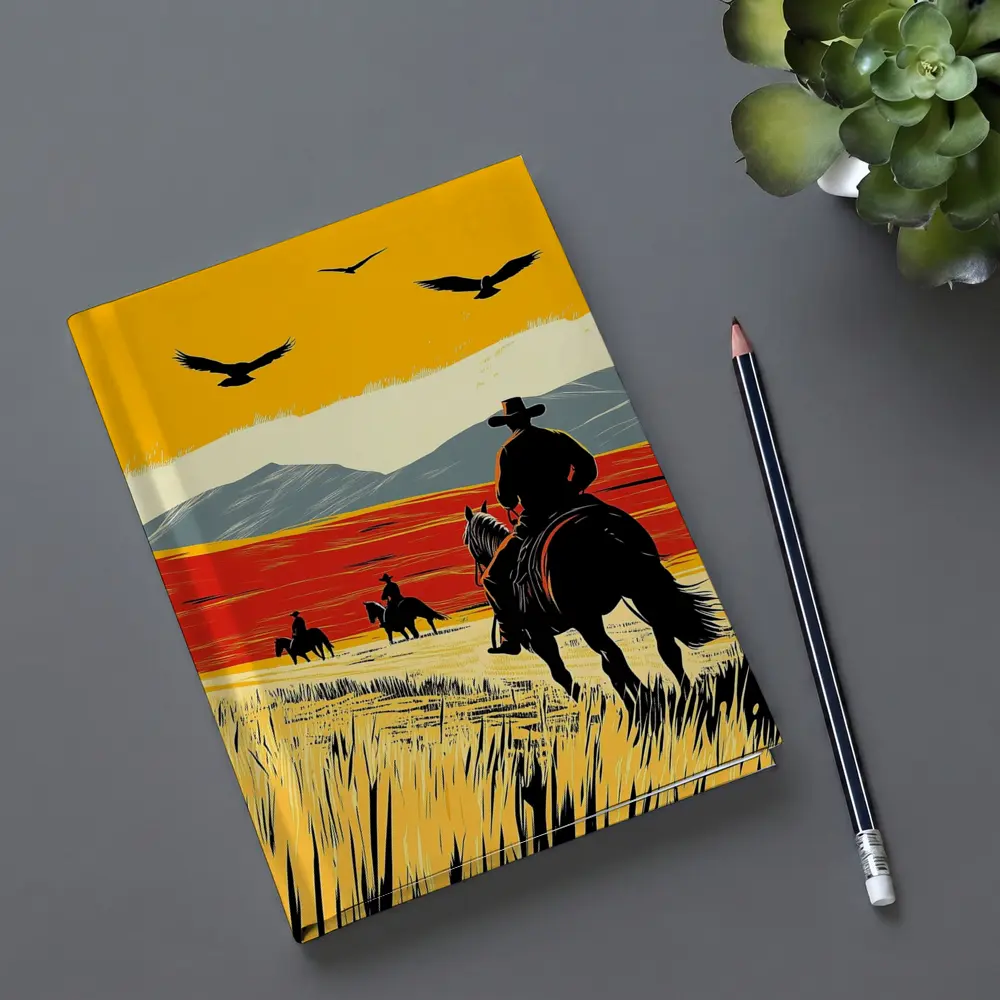 Cowboys Riding Horses Open Western Plains – Notebooks