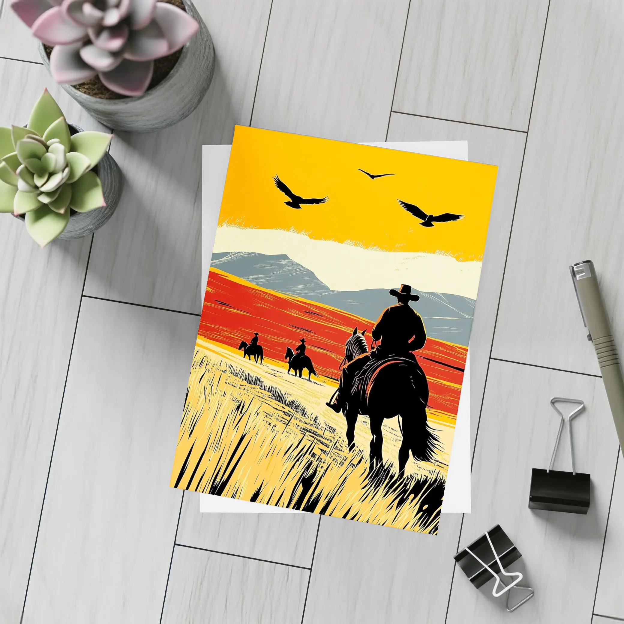 Cowboys Riding Horses Open Western Plains – Postcards