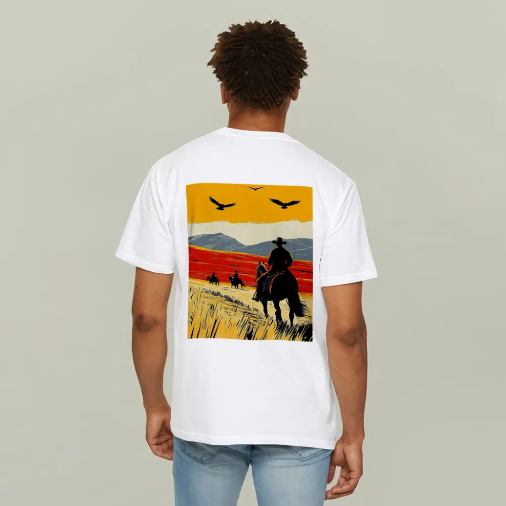Cowboys Riding Horses Open Western Plains – T-Shirts