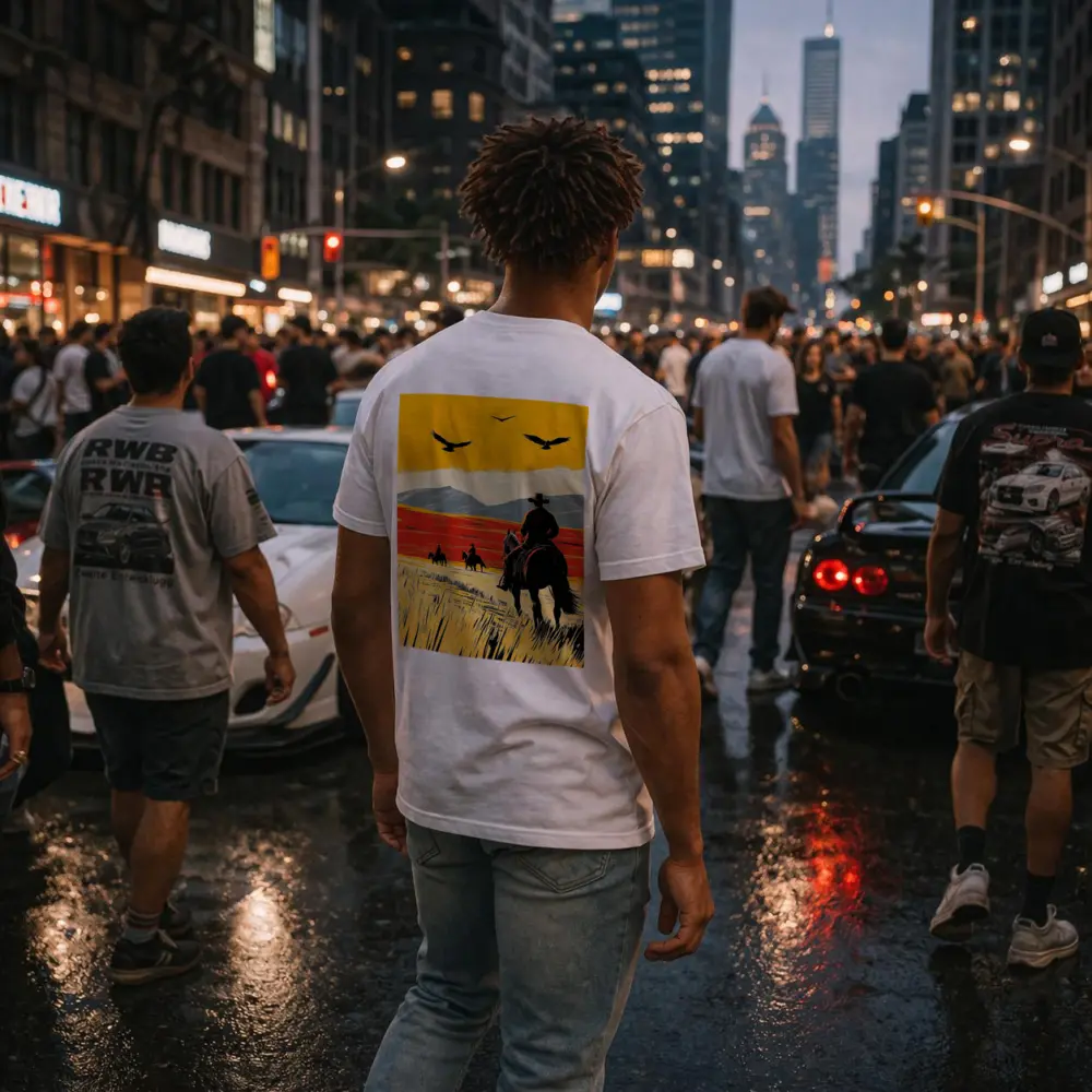 Cowboys Riding Horses Open Western Plains – T-Shirts