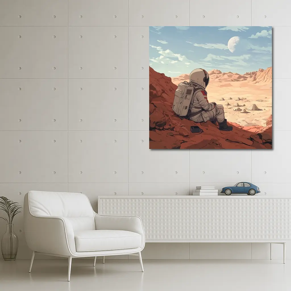 Astronaut Sitting on Mars Anime Art – Wall Art