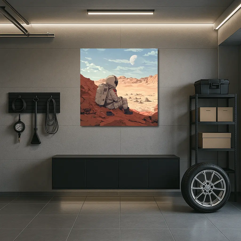 Astronaut Sitting on Mars Anime Art – Wall Art