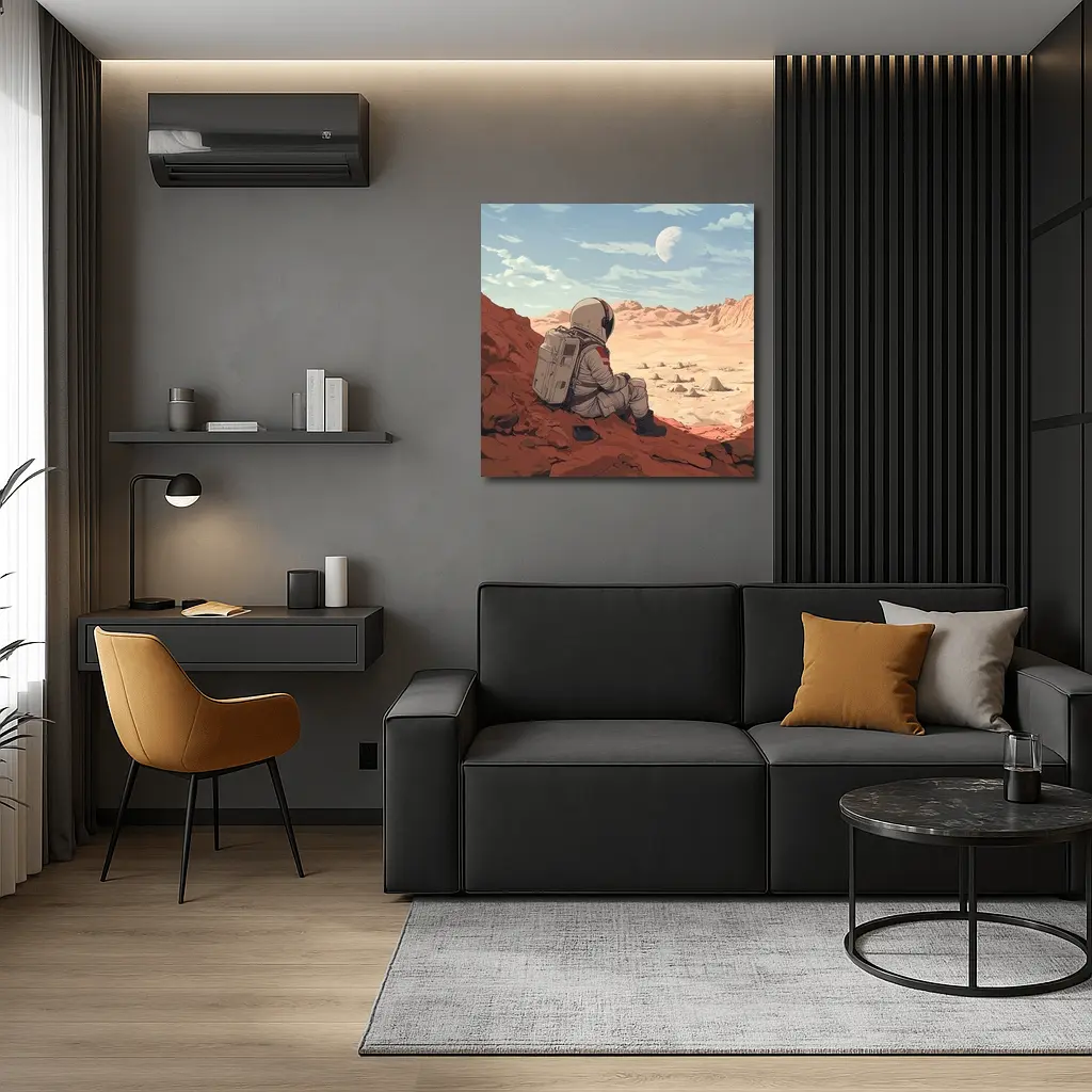 Astronaut Sitting on Mars Anime Art – Wall Art