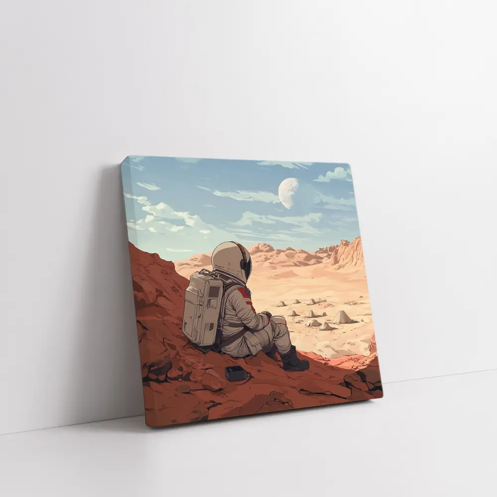 Astronaut Sitting on Mars Anime Art – Wall Art
