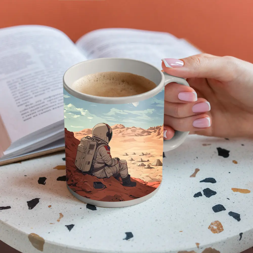 Astronaut Sitting on Mars Anime Art – Mugs