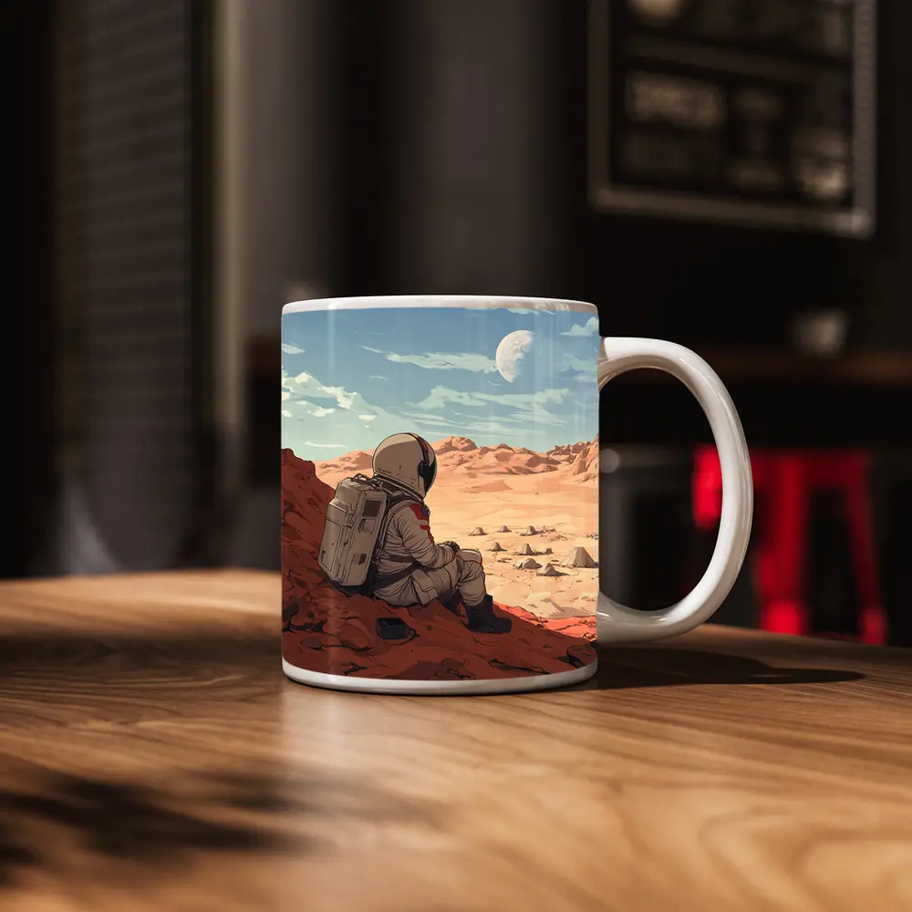 Astronaut Sitting on Mars Anime Art – Mugs