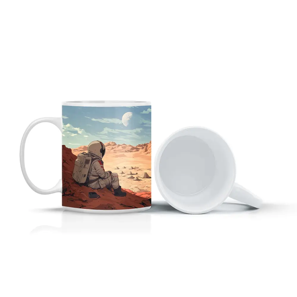 Astronaut Sitting on Mars Anime Art – Mugs