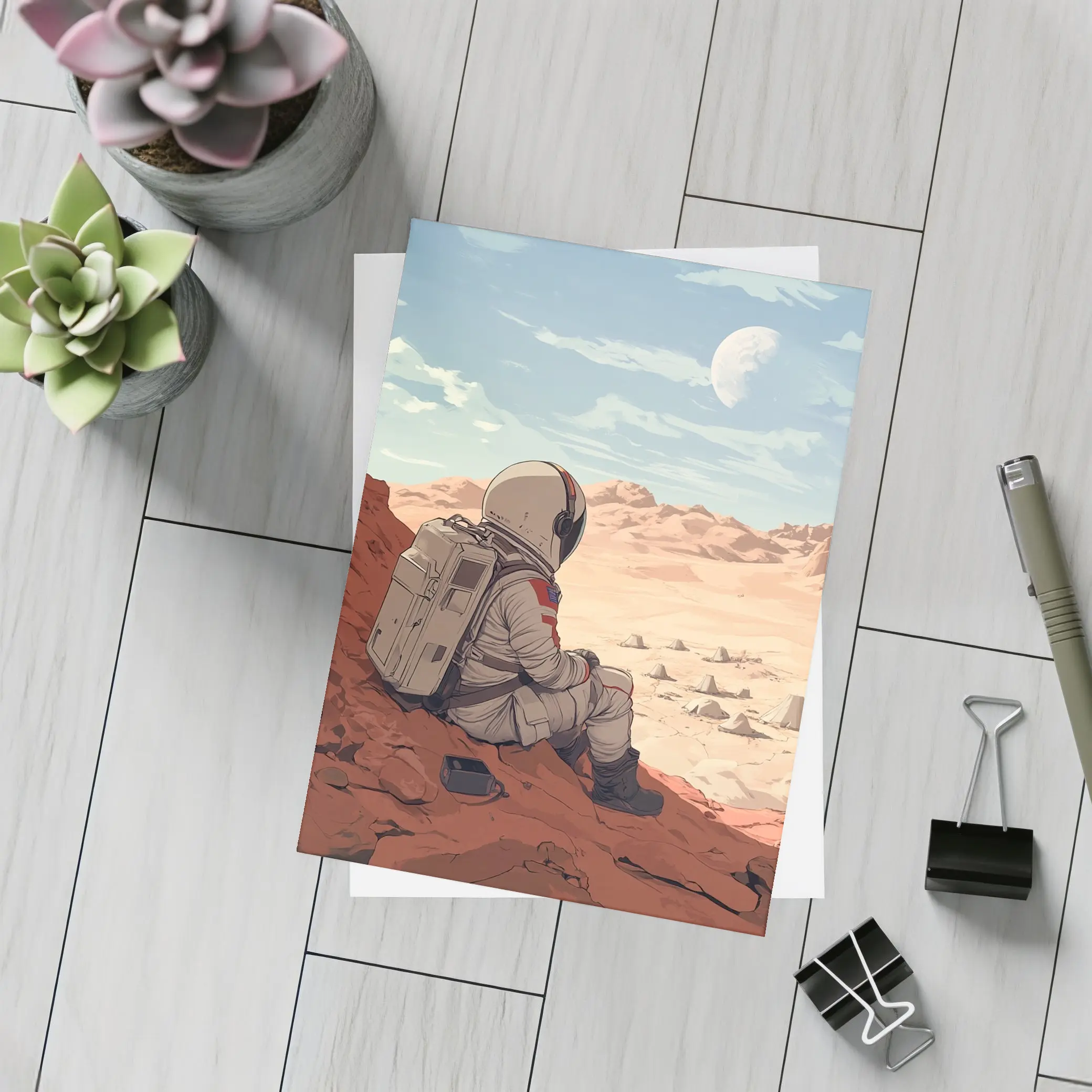 Astronaut Sitting on Mars Anime Art – Postcards
