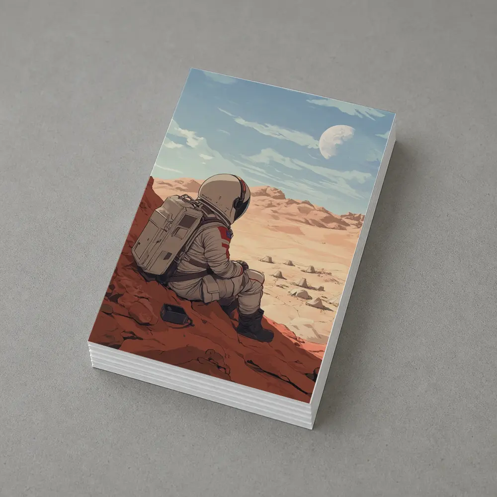 Astronaut Sitting on Mars Anime Art – Postcards