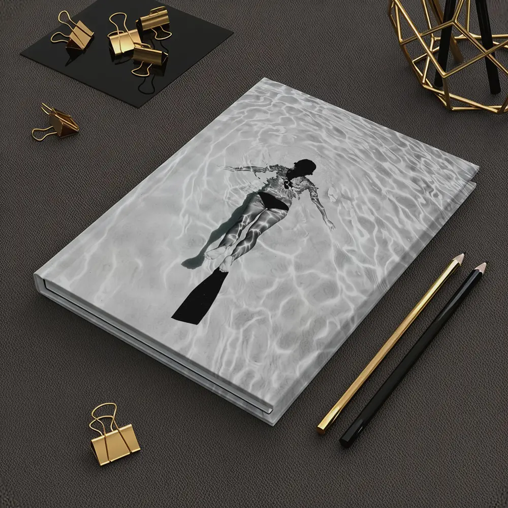 Woman Snorkeling Underwater Black White Photography – Notebooks