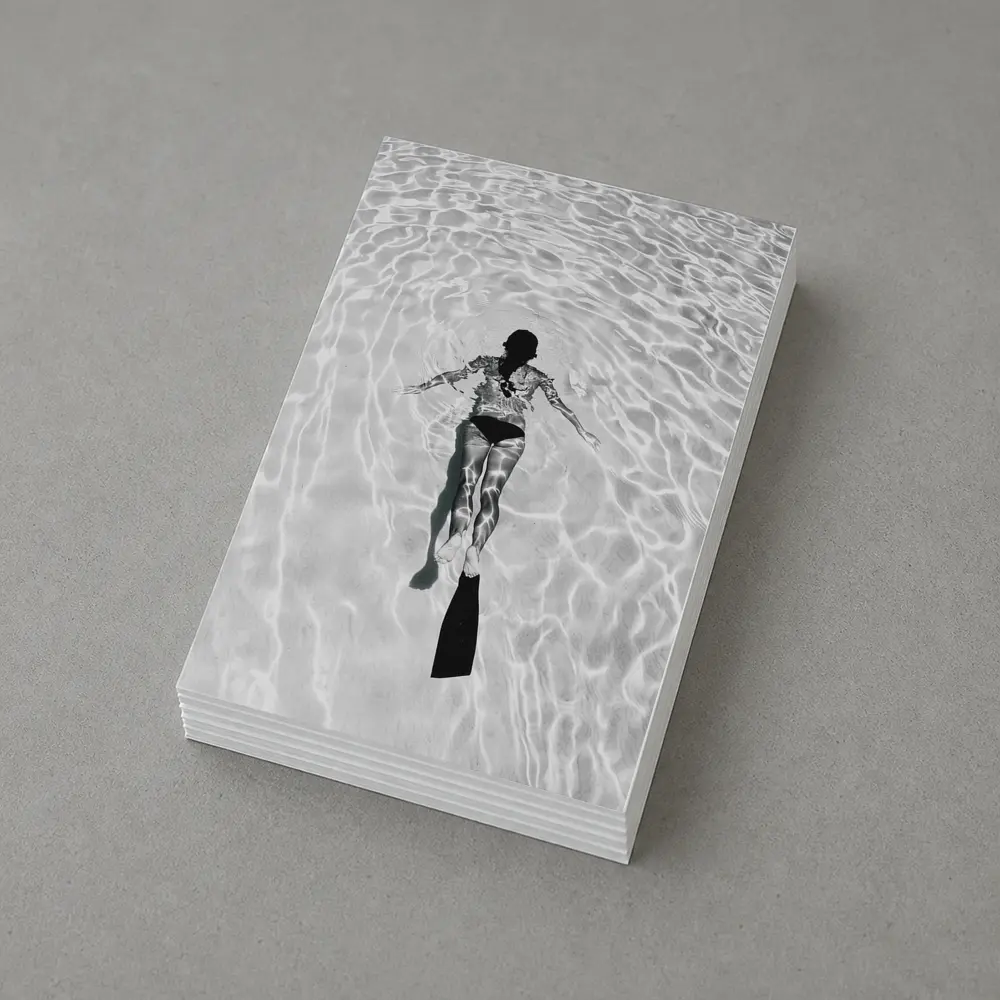 Woman Snorkeling Underwater Black White Photography – Postcards