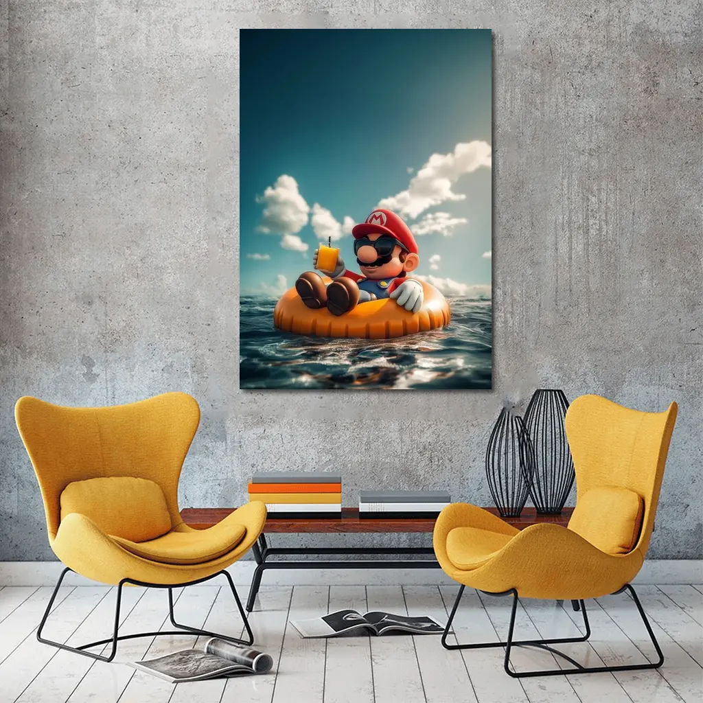 Mario Relaxing On Float Ocean Summer – Wall Art
