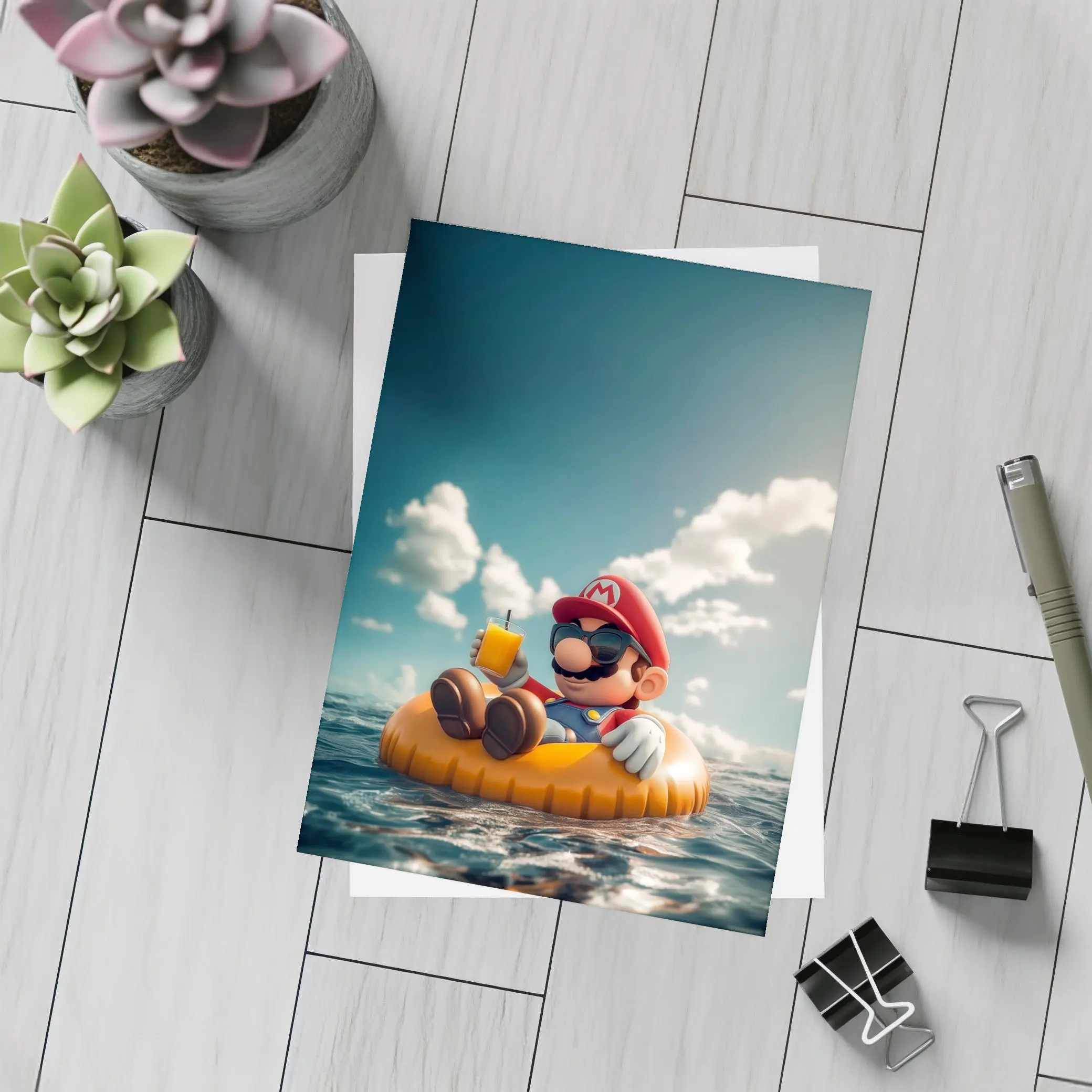 Mario Relaxing On Float Ocean Summer – Postcards