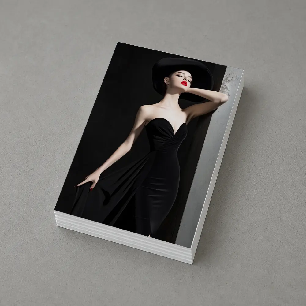 Elegant Woman Black Dress Wide Brim Hat – Postcards