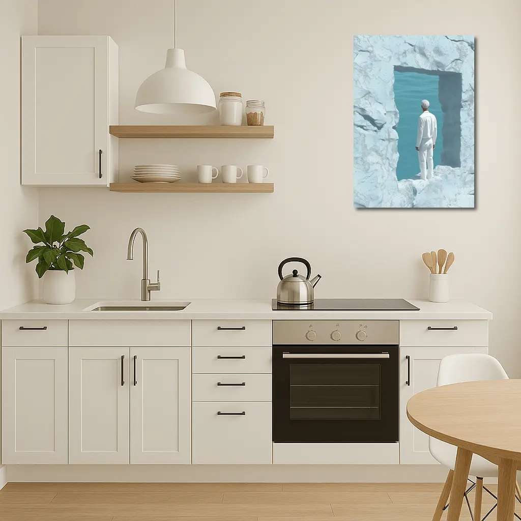 Man Standing In White Rock Ocean Portal – Wall Art