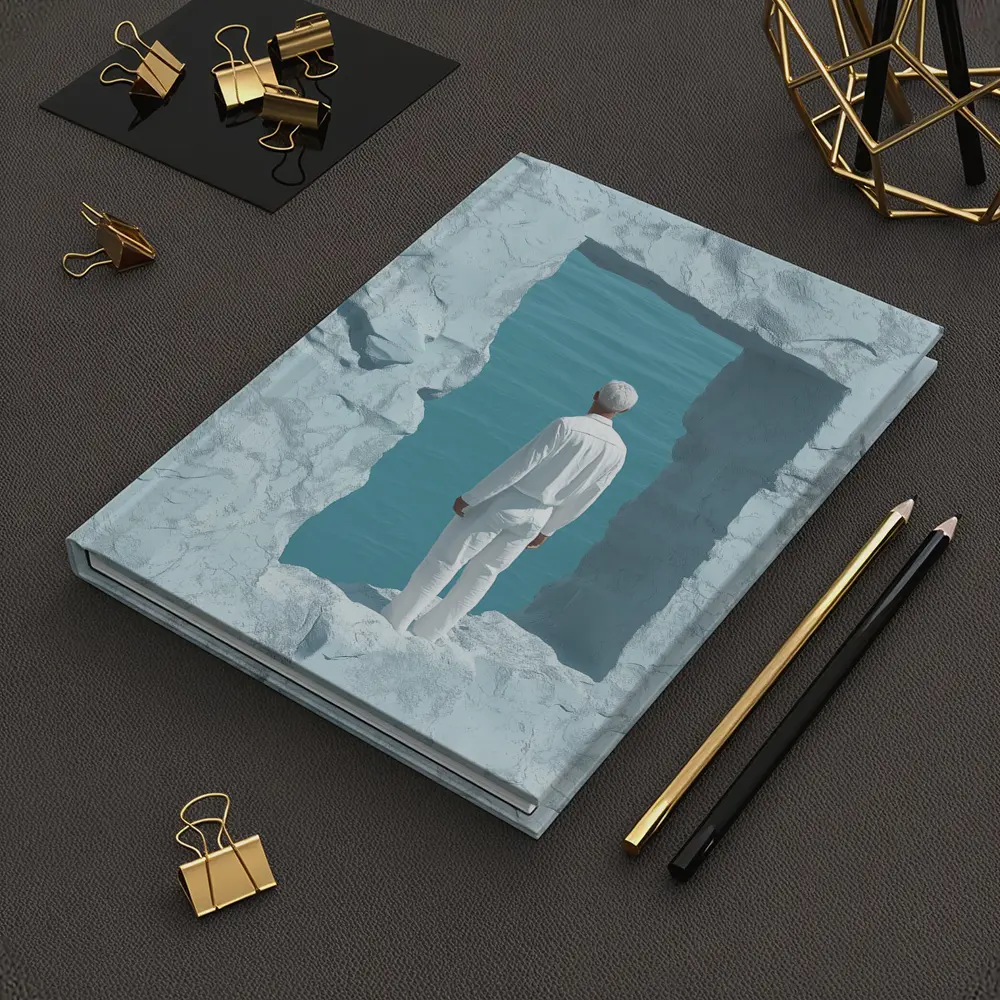 Man Standing In White Rock Ocean Portal – Notebooks
