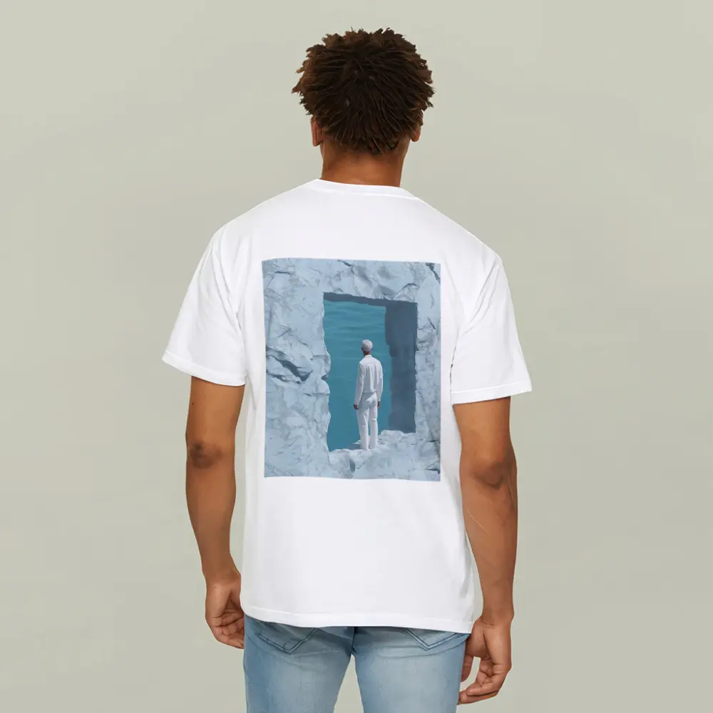 Man Standing In White Rock Ocean Portal – T-Shirts