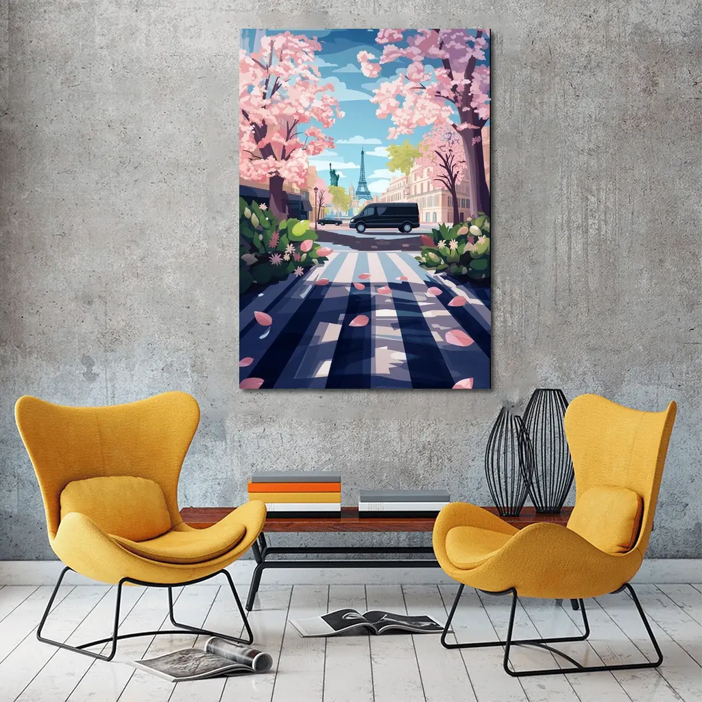 Eiffel Tower Paris Street Cherry Blossoms Spring – Wall Art