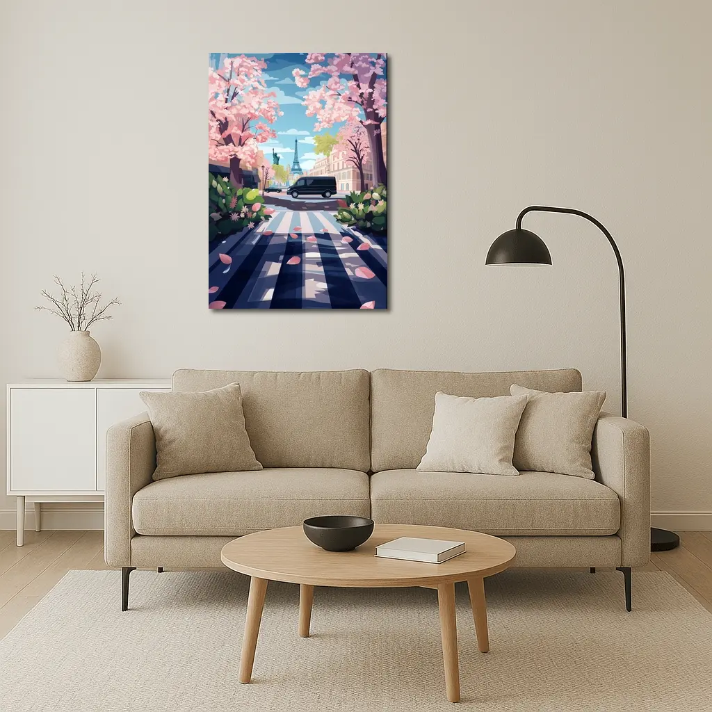 Eiffel Tower Paris Street Cherry Blossoms Spring – Wall Art