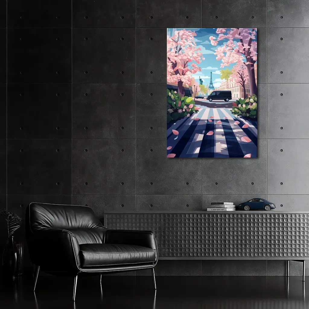 Eiffel Tower Paris Street Cherry Blossoms Spring – Wall Art