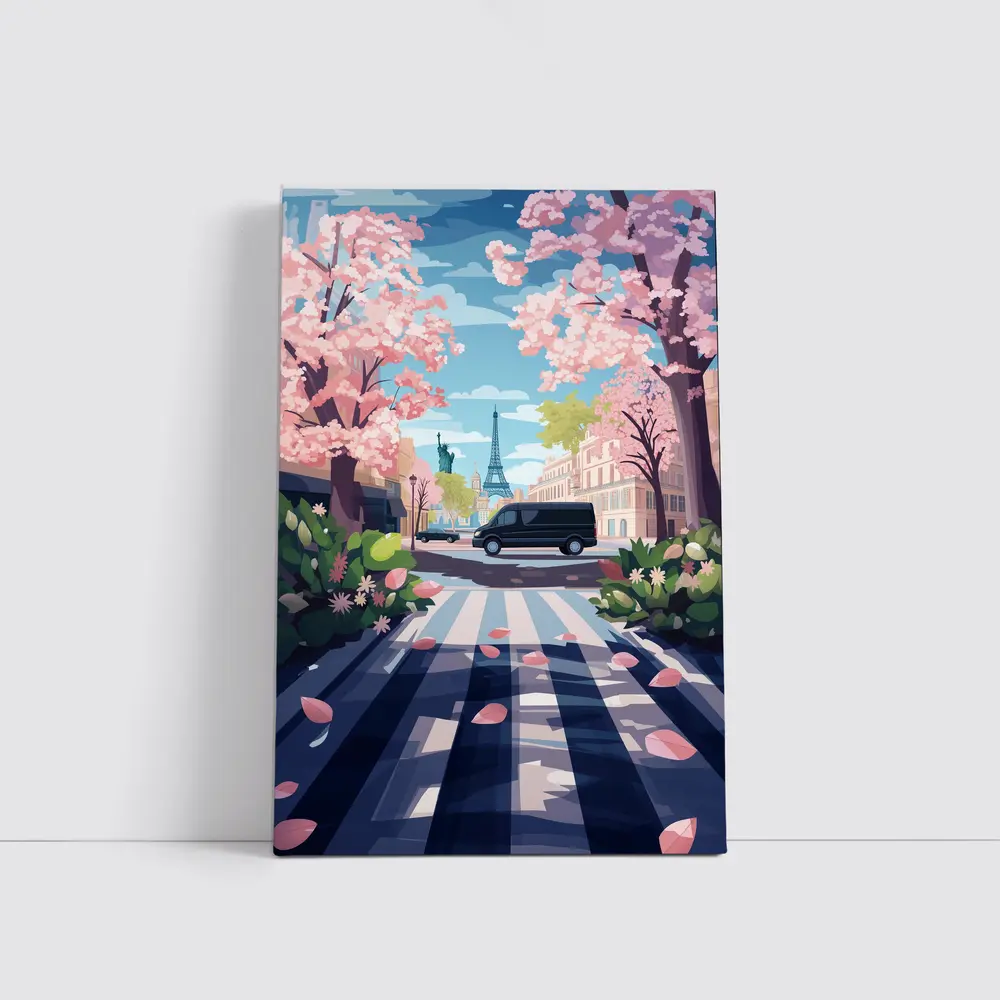 Eiffel Tower Paris Street Cherry Blossoms Spring – Wall Art