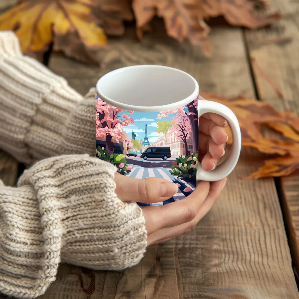Eiffel Tower Paris Street Cherry Blossoms Spring – Mugs