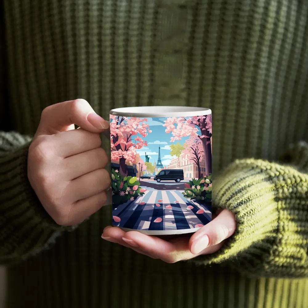 Eiffel Tower Paris Street Cherry Blossoms Spring – Mugs