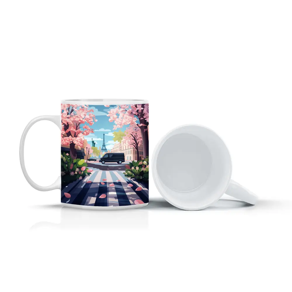 Eiffel Tower Paris Street Cherry Blossoms Spring – Mugs