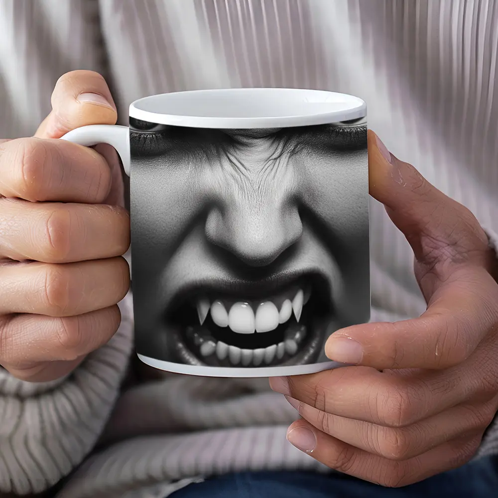 Angry Vampire Woman Black White Portrait – Mugs