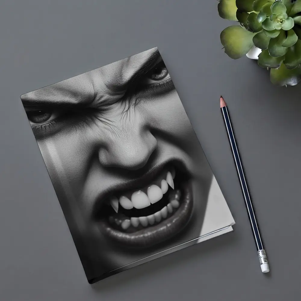 Angry Vampire Woman Black White Portrait – Notebooks