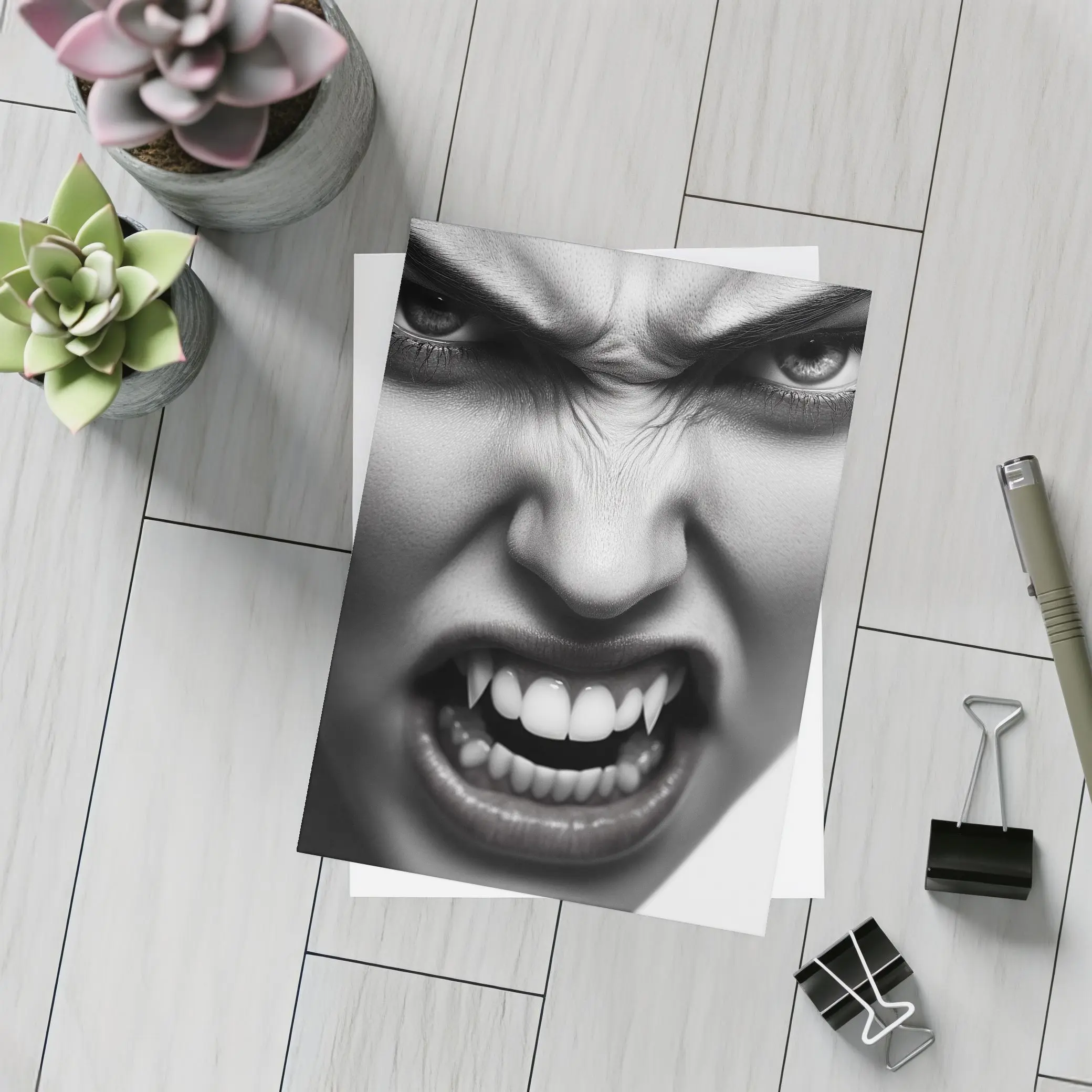 Angry Vampire Woman Black White Portrait – Postcards