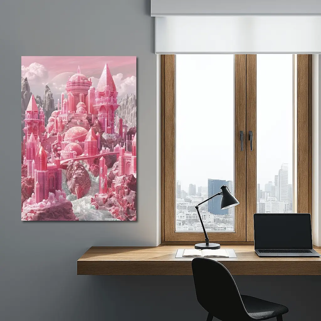Pink Crystal Fantasy Castle Rocky Mountains – Wall Art