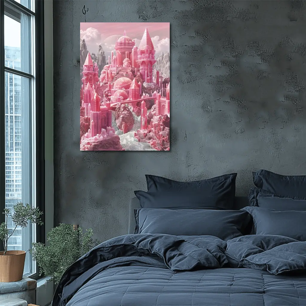 Pink Crystal Fantasy Castle Rocky Mountains – Wall Art
