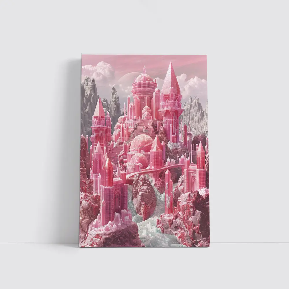 Pink Crystal Fantasy Castle Rocky Mountains – Wall Art