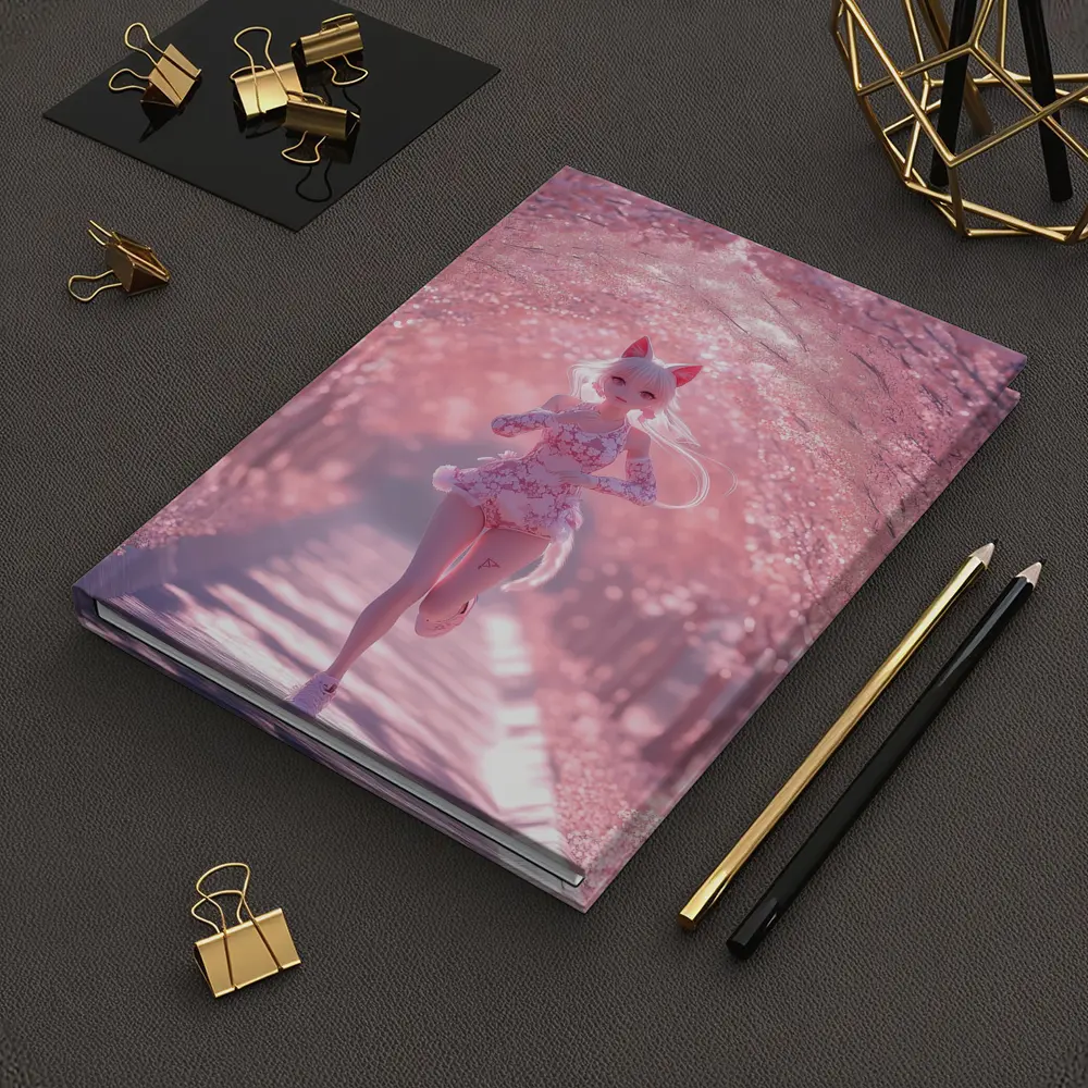 Anime Girl Running Cherry Blossom Path – Notebooks